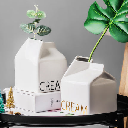 Milk Carton Ceramic Vase – Nordic Minimalist Novelty Décor