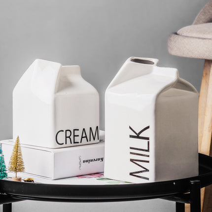 Milk Carton Ceramic Vase – Nordic Minimalist Novelty Décor