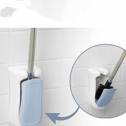 🚽 Flat Toilet Brush with Wall-Mounted Holder – Modern Bathroom Cleaning Essential