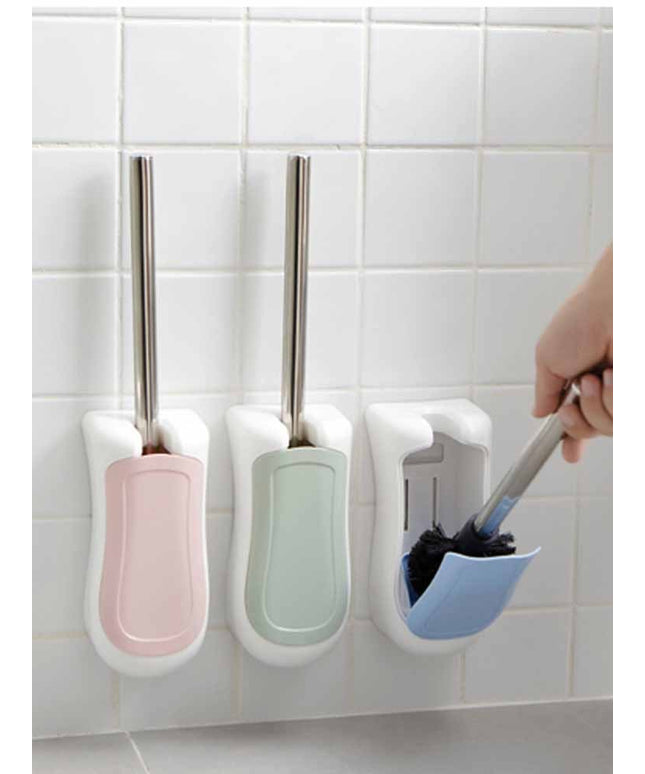 🚽 Flat Toilet Brush with Wall-Mounted Holder – Modern Bathroom Cleaning Essential