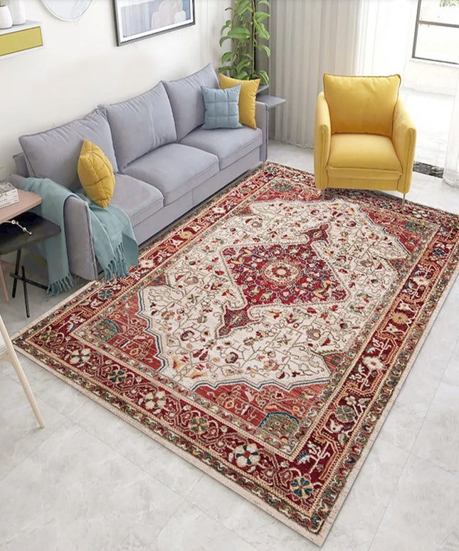 Nordic Bohemian Deep Red Rug | Living Room Statement Carpet