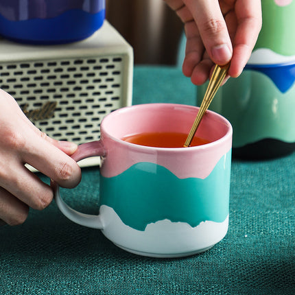 Painted Ceramic Mug 440ml | Colourful Creative Coffee Cup