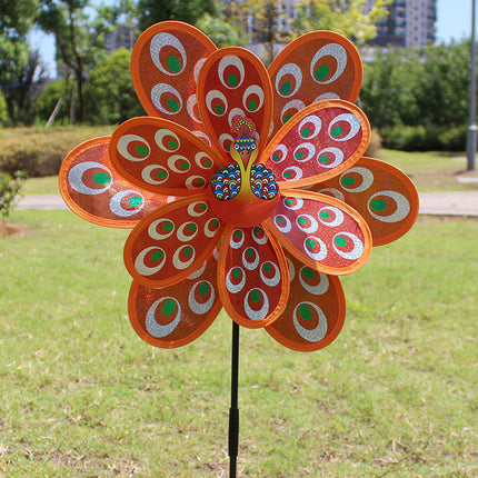 Factory Direct Outdoor Garden Decoration Children's Educational Toys Double Large Peacock Laser Sequin Windmill Wholesale