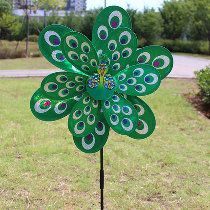 Factory Direct Outdoor Garden Decoration Children's Educational Toys Double Large Peacock Laser Sequin Windmill Wholesale