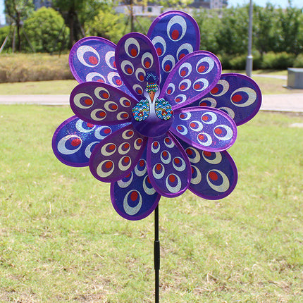 Factory Direct Outdoor Garden Decoration Children's Educational Toys Double Large Peacock Laser Sequin Windmill Wholesale