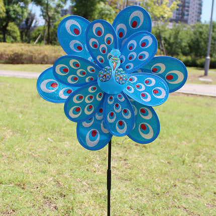 Factory Direct Outdoor Garden Decoration Children's Educational Toys Double Large Peacock Laser Sequin Windmill Wholesale