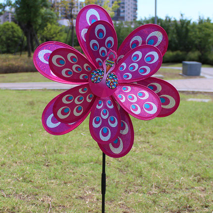 Factory Direct Outdoor Garden Decoration Children's Educational Toys Double Large Peacock Laser Sequin Windmill Wholesale