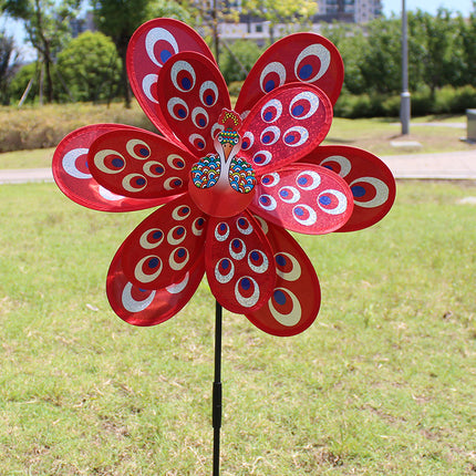 Factory Direct Outdoor Garden Decoration Children's Educational Toys Double Large Peacock Laser Sequin Windmill Wholesale