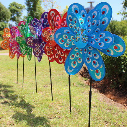 Factory Direct Outdoor Garden Decoration Children's Educational Toys Double Large Peacock Laser Sequin Windmill Wholesale