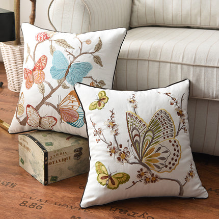 Flower, Bird And Butterfly Three-dimensional Embroidery Cushion Cover Without Core