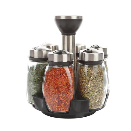 Durable Rotating Spice Shelf Rack – PP, Stainless Steel & Glass | Compact Kitchen Storage