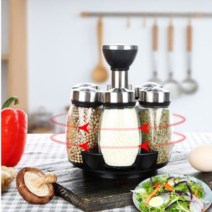 Durable Rotating Spice Shelf Rack – PP, Stainless Steel & Glass | Compact Kitchen Storage