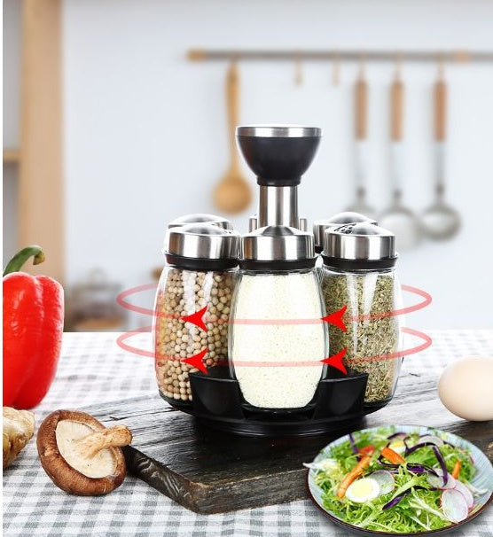 Durable Rotating Spice Shelf Rack – PP, Stainless Steel & Glass | Compact Kitchen Storage