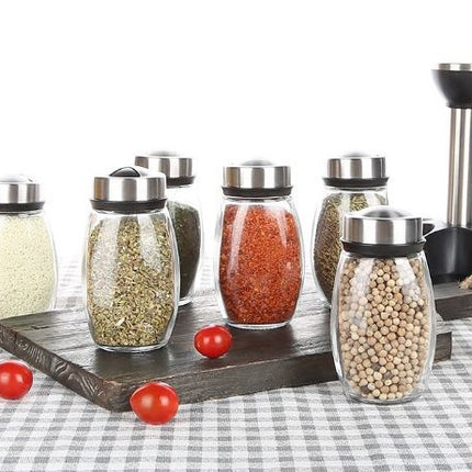 Durable Rotating Spice Shelf Rack – PP, Stainless Steel & Glass | Compact Kitchen Storage