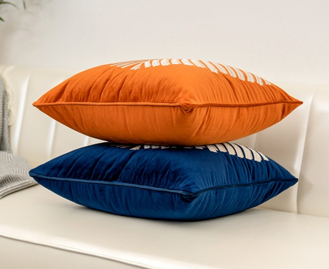 Dutch Velvet Embroidered Cushion Cover – Luxury Leaf Pillow 45×45cm | Ikeame