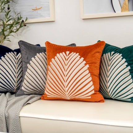 Dutch Velvet Embroidered Cushion Cover – Luxury Leaf Pillow 45×45cm | Ikeame