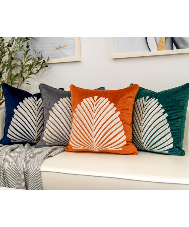 Dutch Velvet Embroidered Cushion Cover – Luxury Leaf Pillow 45×45cm | Ikeame