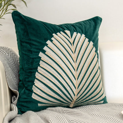 Dutch Velvet Embroidered Cushion Cover – Luxury Leaf Pillow 45×45cm | Ikeame