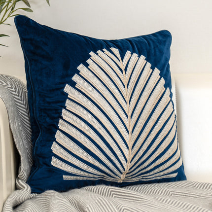 Dutch Velvet Embroidered Cushion Cover – Luxury Leaf Pillow 45×45cm | Ikeame