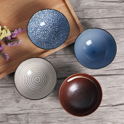 Japanese Style Ceramic Bowl Set | 4 Piece Patterned Bowls