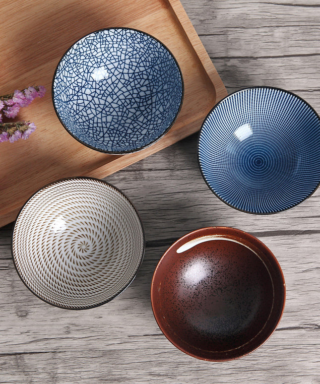 Japanese Style Ceramic Bowl Set | 4 Piece Patterned Bowls