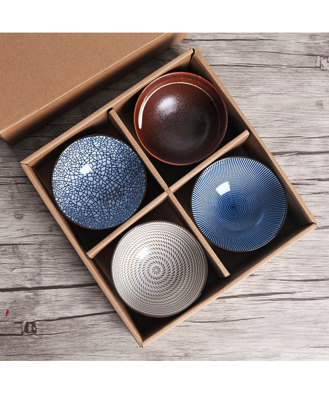 Japanese Style Ceramic Bowl Set | 4 Piece Patterned Bowls