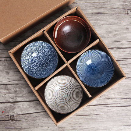 Japanese Style Ceramic Bowl Set | 4 Piece Patterned Bowls