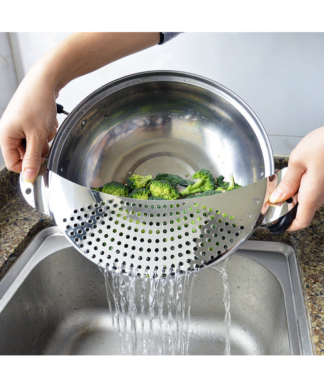 Stainless Steel Slot-On Colander 🍝 – Fits Pots, Pans & Bowls