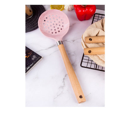 Pink Marble Silicone Kitchen Utensils 🍳 – 7-Piece Set with Wooden Handles