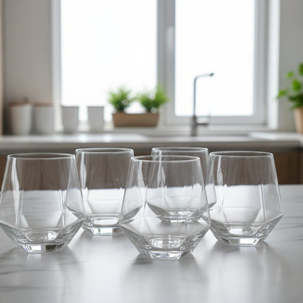 Polygon Glass Tumblers 🔷 – 200–300ml, 5 Colour Options