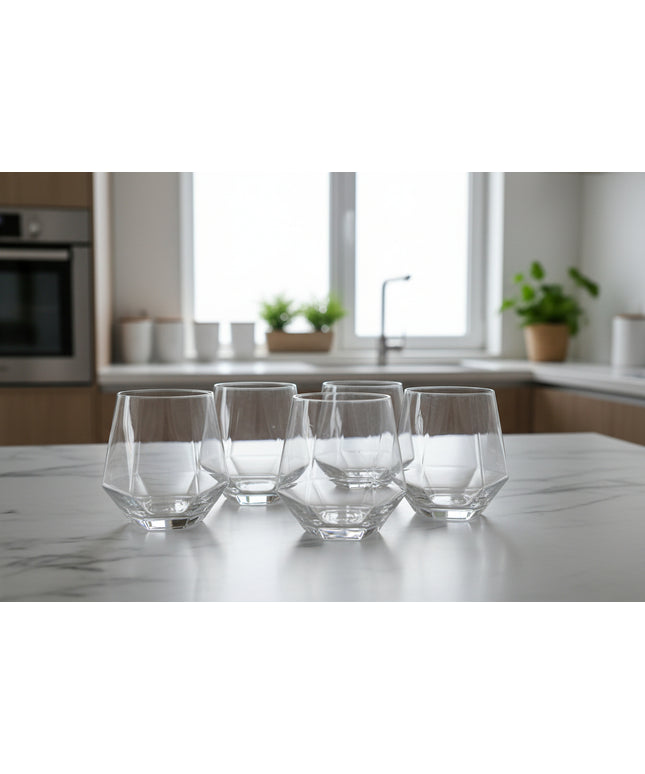 Polygon Glass Tumblers 🔷 – 200–300ml, 5 Colour Options