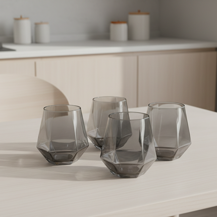 Polygon Glass Tumblers 🔷 – 200–300ml, 5 Colour Options