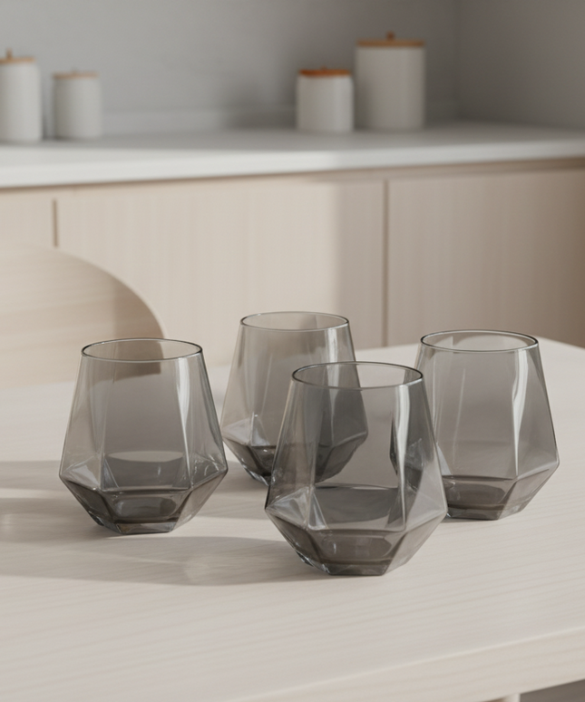 Polygon Glass Tumblers 🔷 – 200–300ml, 5 Colour Options