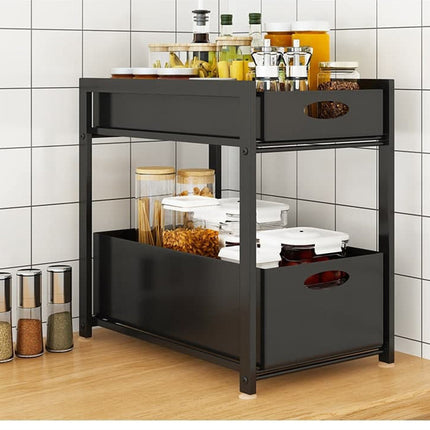 Kitchen Double Layer Caddy 🗂️ – Black or White Space-Saving Shelves