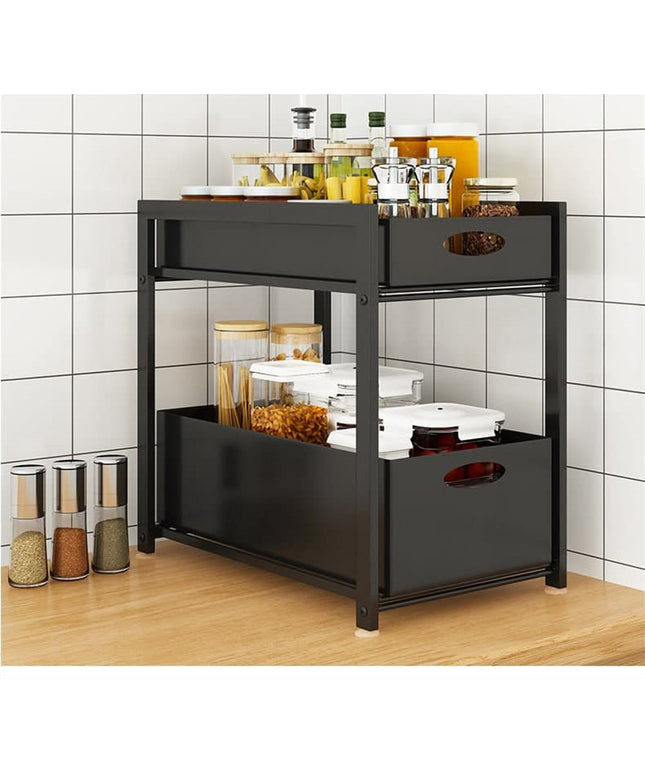 Kitchen Double Layer Caddy 🗂️ – Black or White Space-Saving Shelves