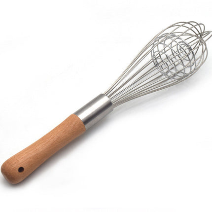Manual Hand Whisk & Milk Frother – Stainless Steel with Wooden Handle