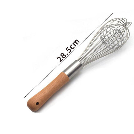 Manual Hand Whisk & Milk Frother – Stainless Steel with Wooden Handle