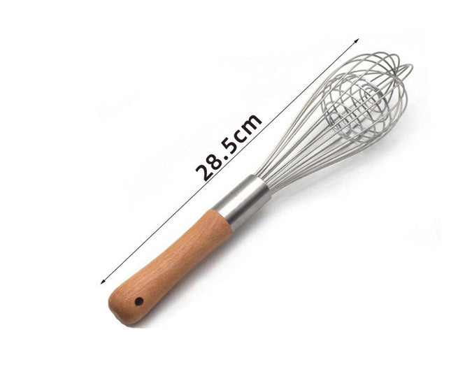 Manual Hand Whisk & Milk Frother – Stainless Steel with Wooden Handle