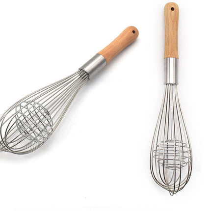 Manual Hand Whisk & Milk Frother – Stainless Steel with Wooden Handle