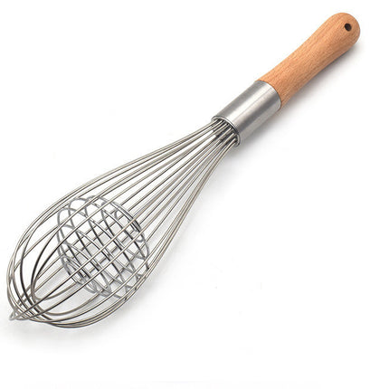 Manual Hand Whisk & Milk Frother – Stainless Steel with Wooden Handle