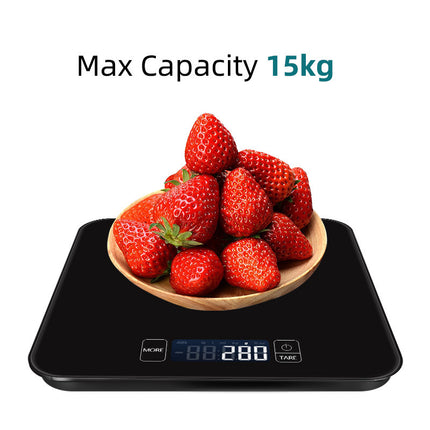 Mini Digital Baking Scale – 15kg Capacity | Black Square 20×20cm