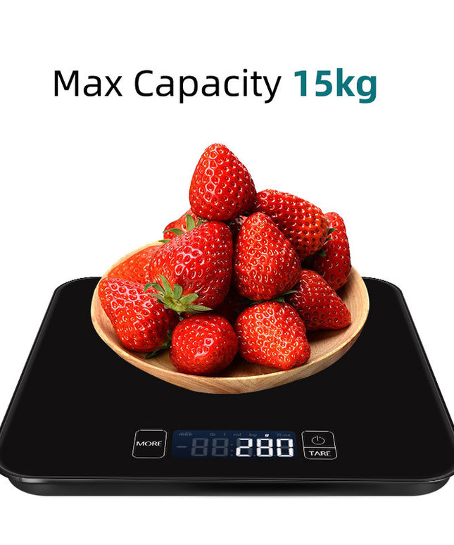 Mini Digital Baking Scale – 15kg Capacity | Black Square 20×20cm