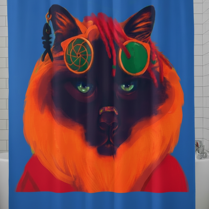 Cool Cat Shower Curtain | Colourful Funny Bathroom Decor