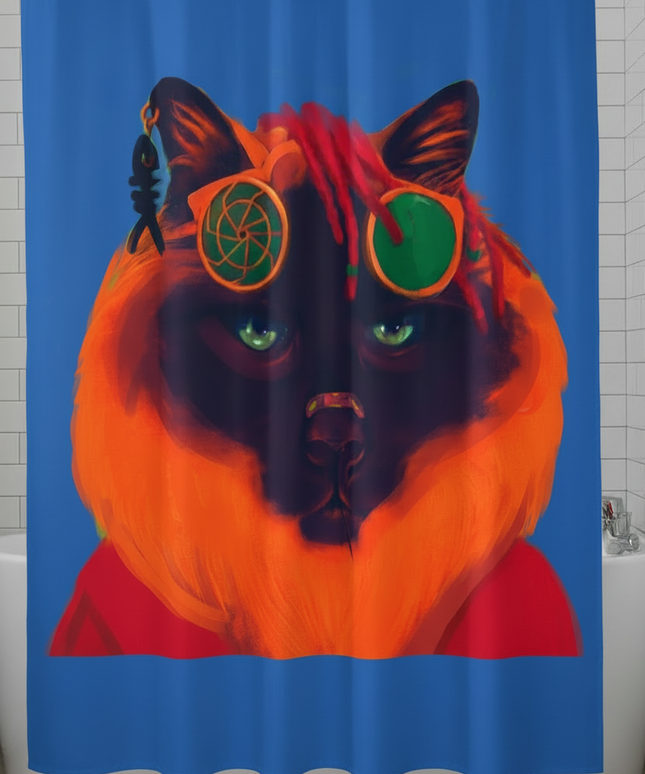 Cool Cat Shower Curtain | Colourful Funny Bathroom Decor