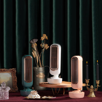 USB Humidification Tower Fan – Portable Bladeless Cooling & Spray Mist Fan | Green, White, Pink