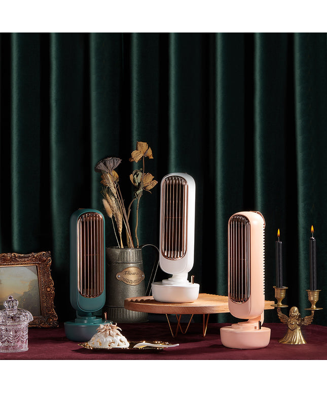 USB Humidification Tower Fan – Portable Bladeless Cooling & Spray Mist Fan | Green, White, Pink
