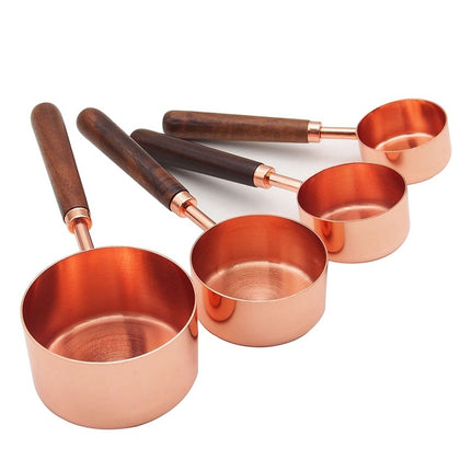Luxury Measuring Cup Set – Stainless Steel with Copper Plating & Oak Handles | 4 Sizes