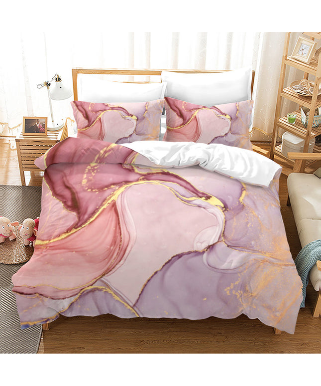 Marbled Duvet Cover Set – Pink & Purple Ink Wash with Gold Veins | Ikeame