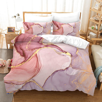 Marbled Duvet Cover Set – Pink & Purple Ink Wash with Gold Veins | Ikeame