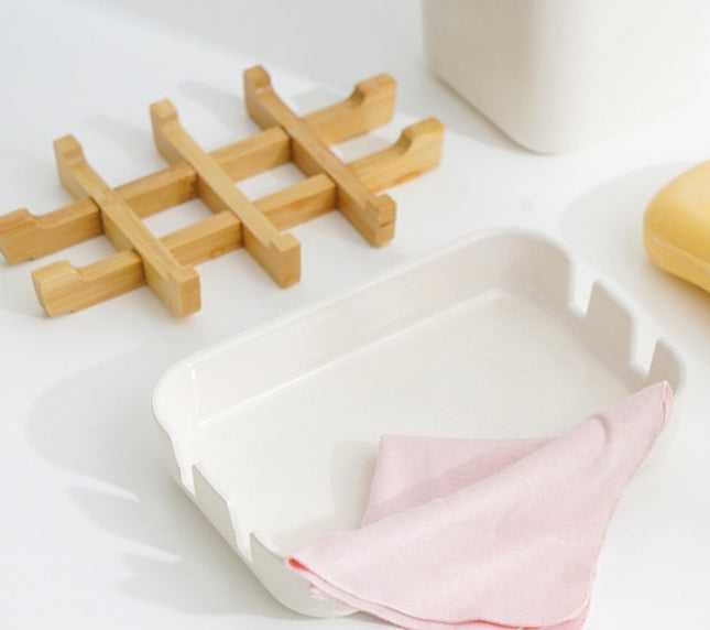 Double-Layer Soap Box — Bamboo & White 🌿🧼